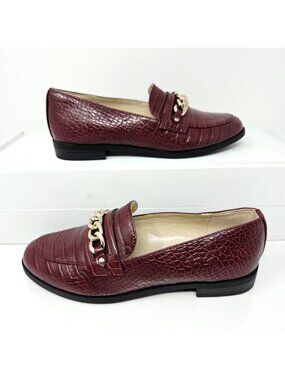 Charter Club Kattelle Womens 5 Loafer Oxblood Croc Faux Leather Preppy 90s Chain